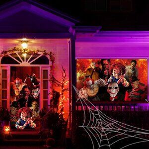 Halloween Horror Movie Characters Party Decorations Set include Backdrop + Door